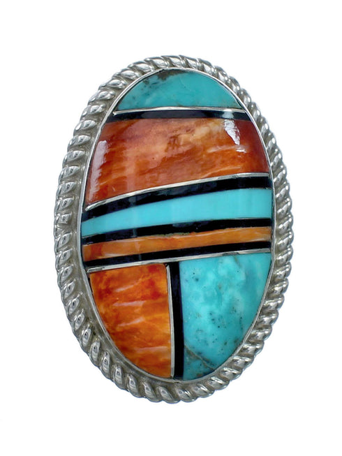 Native American Sterling Silver Multicolor Inlay Ring Size 7 NN20608